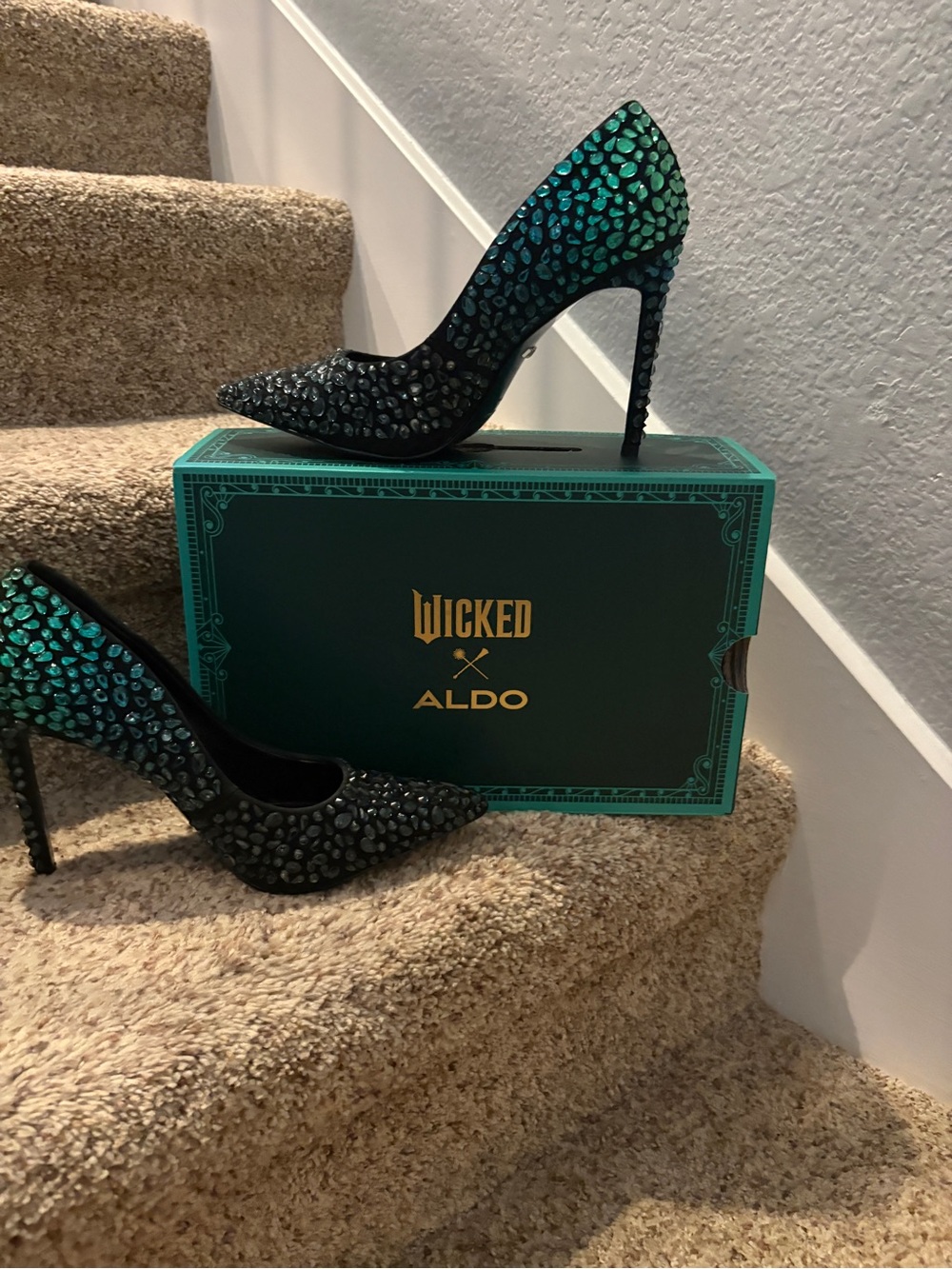 Aldo Teal-to-Black Ombre Crystal Stiletto Pumps